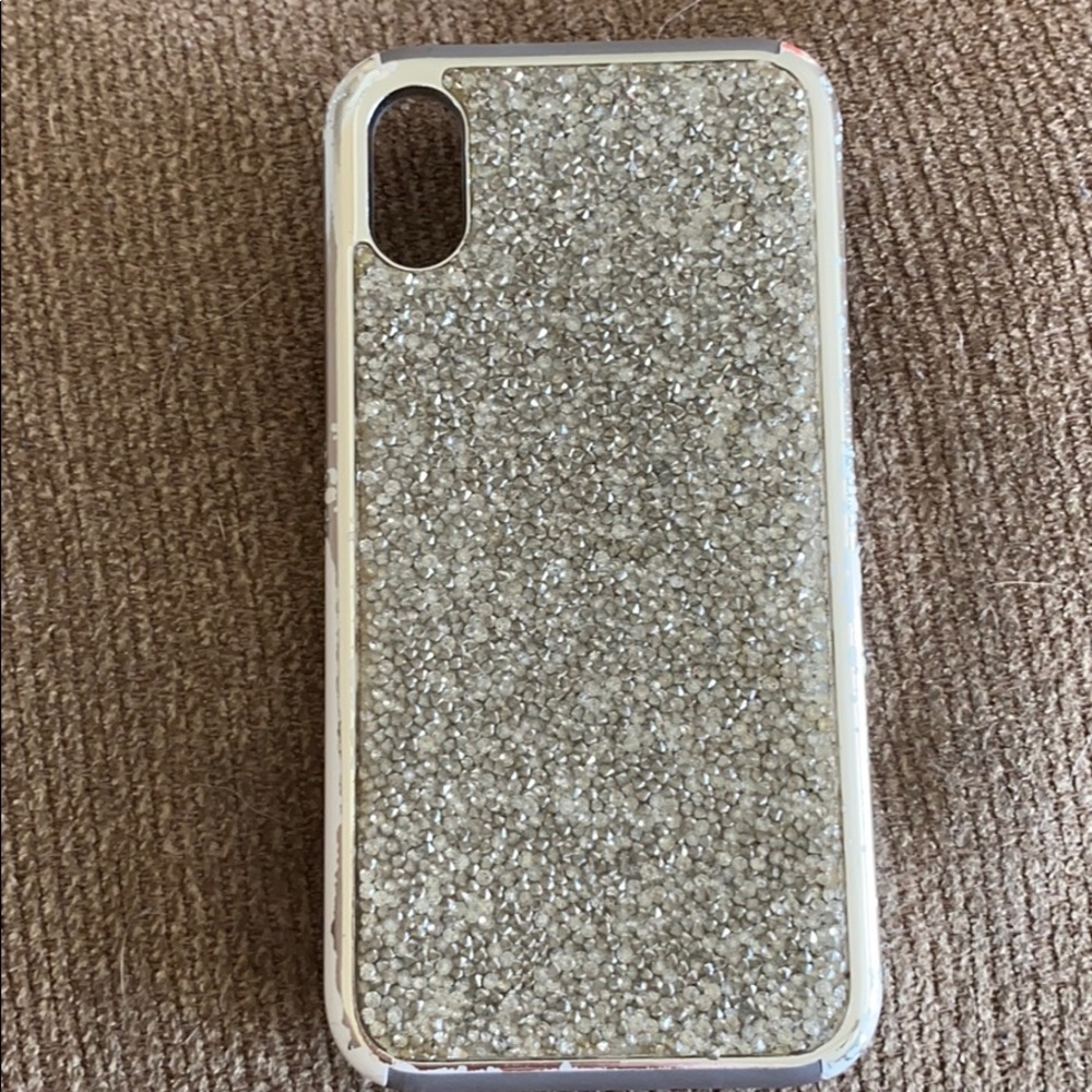 iPhone X protective silver glitter case.